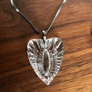 Waterford Crystal Heart Pendant on a silver tone Trifari herringbone necklace